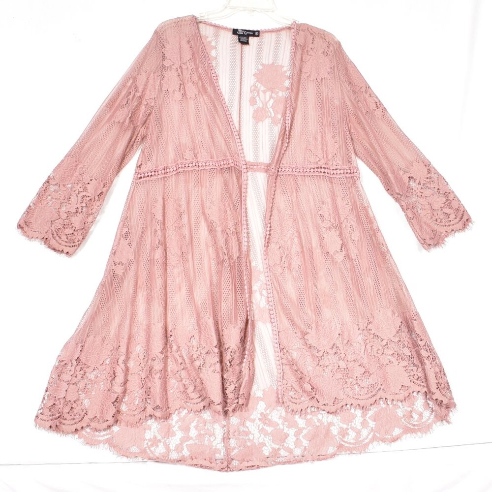 Miss Chevous Women's Lace Pink Cardigan Size Small  3/4 Sleeve